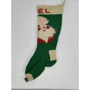 Vintage Hand Knitted‎ Noel Christmas Tree Santa Clause Stocking Unique MCM